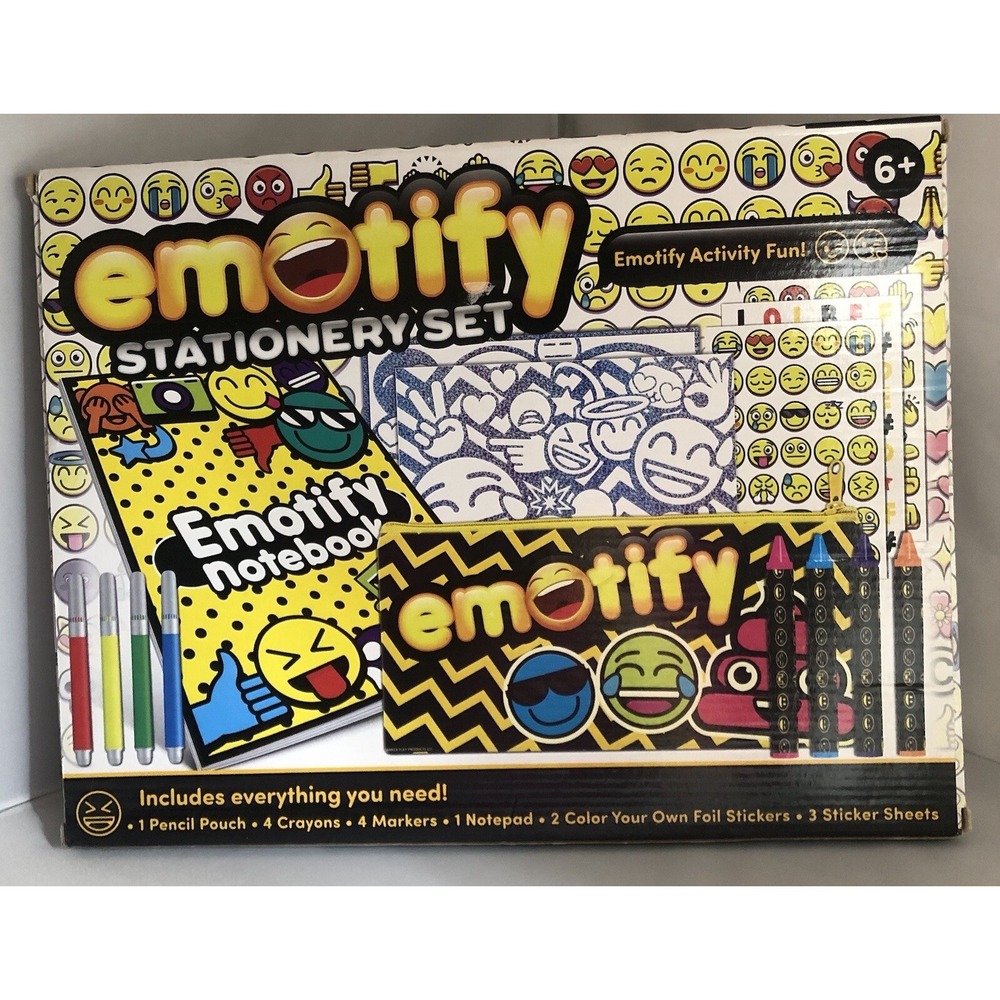 Emotify Stationary Kit Emoji Notebook Pencils Crayons Markers‎ Birthday Present